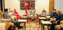 प्रधानमन्त्री बाहिरिएपछि राष्ट्रपतिसँग ओली, देउवा र प्रचण्डको छुट्टै छलफल
