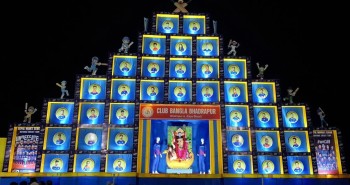 नेपाली क्रिकेट खेलाडीको तस्बिर राखेर कालीपूजा पण्डाल