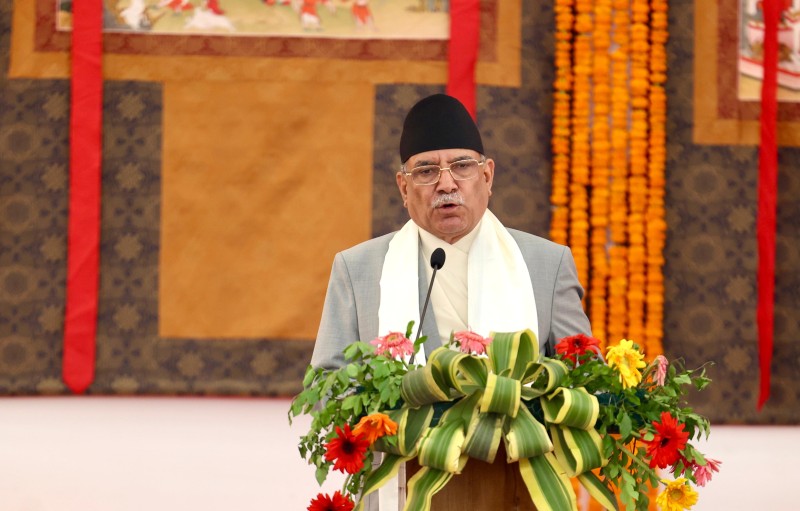 लुम्बिनीमा  प्रधानमन्त्री ‘प्रचण्ड’काे  सम्बोधन